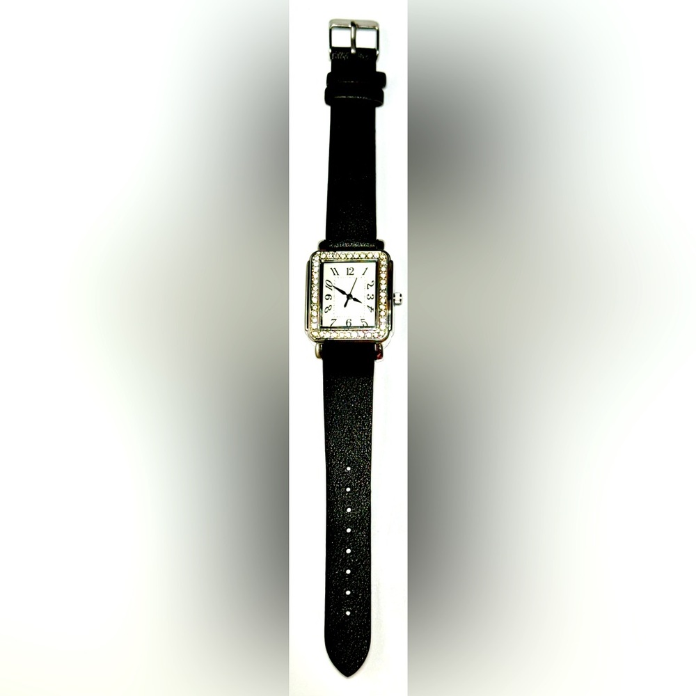 NEW Women’s Rhinestone Rectangular 34mm Silver, White & Black Watch